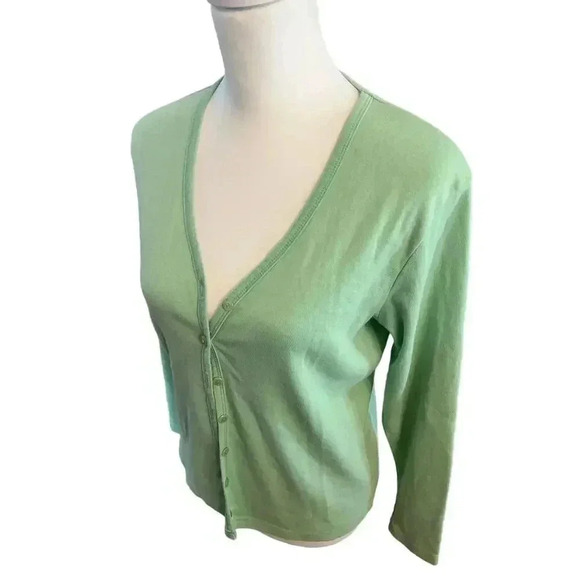 L.L.BEAN womens cardigan button up green 100% cotton size small - Picture 6 of 7